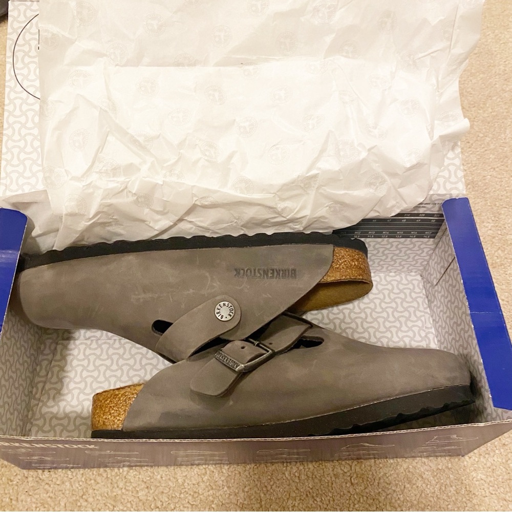 NEW Birkenstock Boston Soft Footbed Oiled Leather Clogs Iron Gray 37 Narrow